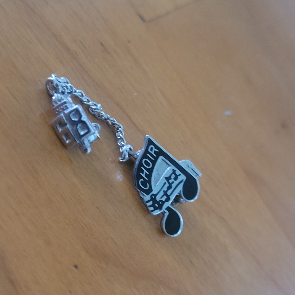 Vintage Balfour Sterling Silver Choir Music Note Guard Pin Black Enamel